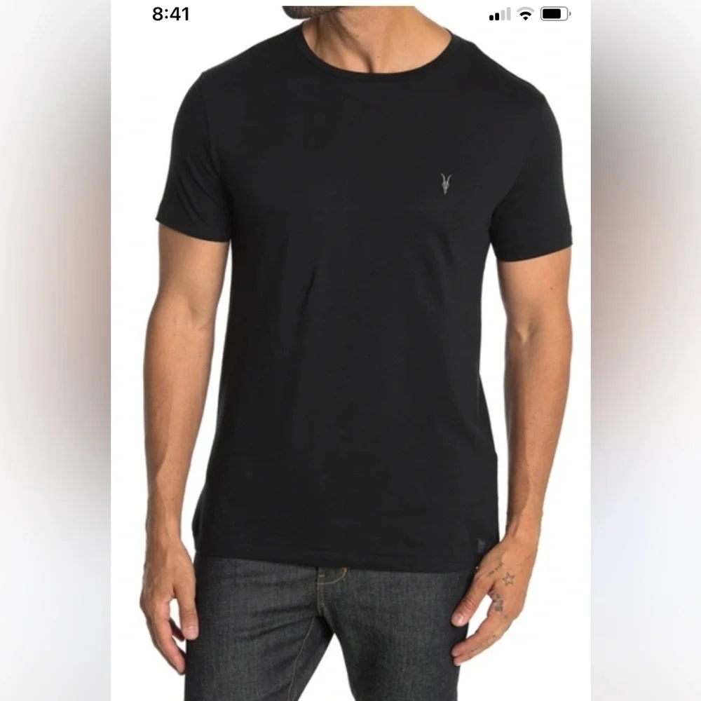 All Saints nic tonic jet black crewneck t shirt cotton Men Small - Picture 1 of 7